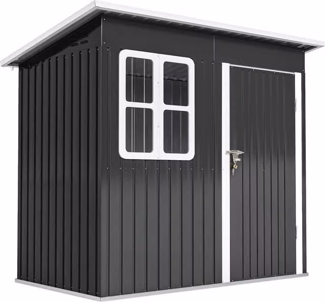 Casetta da giardino Outsunny in acciaio con finestra e prese d'aria, capanno porta attrezzi con porta e blocco, Grigio, L: 2,86 m, P: 2,2 m, H: 1,3 m