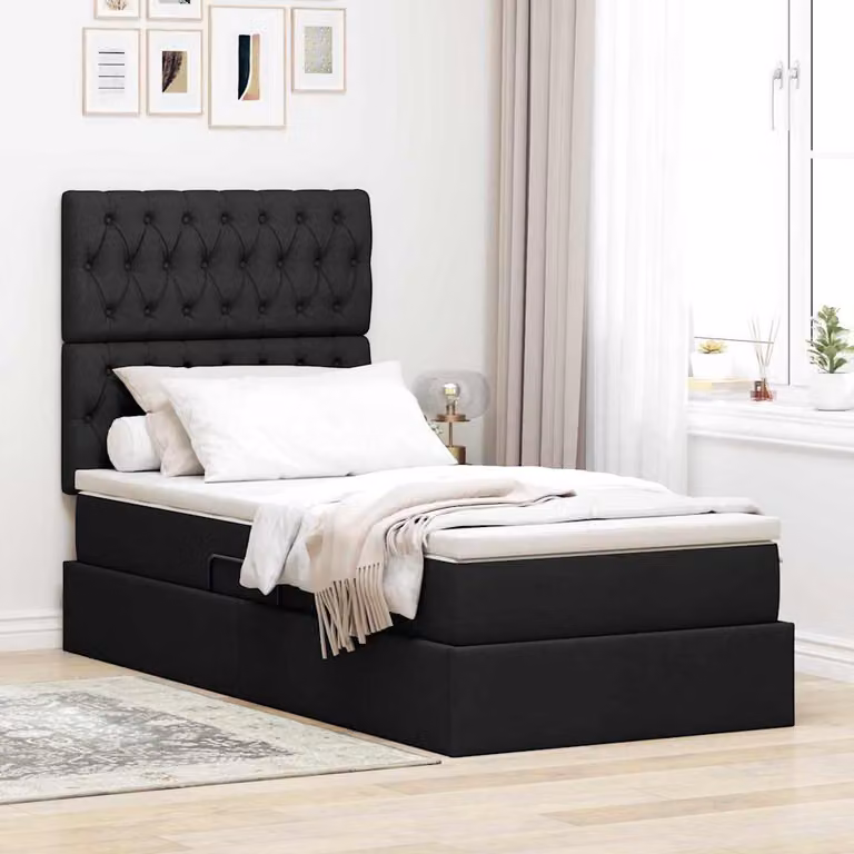 Letto con contenitore e materasso vidaXL Nero L: 100 cm, P: 200 cm, H: 128 cm, 140 cm, 204 cm