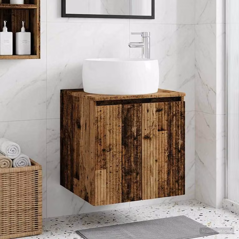 Lavabo da parete moderno vidaXL in legno antico marrone L: 49,5 cm, P: 44,5 cm, H: 66 cm