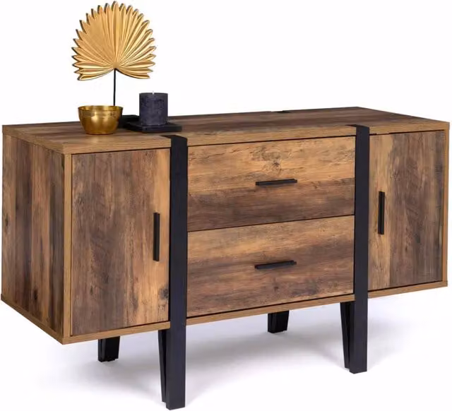 IDMarket Credenza bassa AUSTRIA in stile industrial con gambe in legno, colore nero e marrone, L: 105 cm, P: 40 cm, H: 60 cm