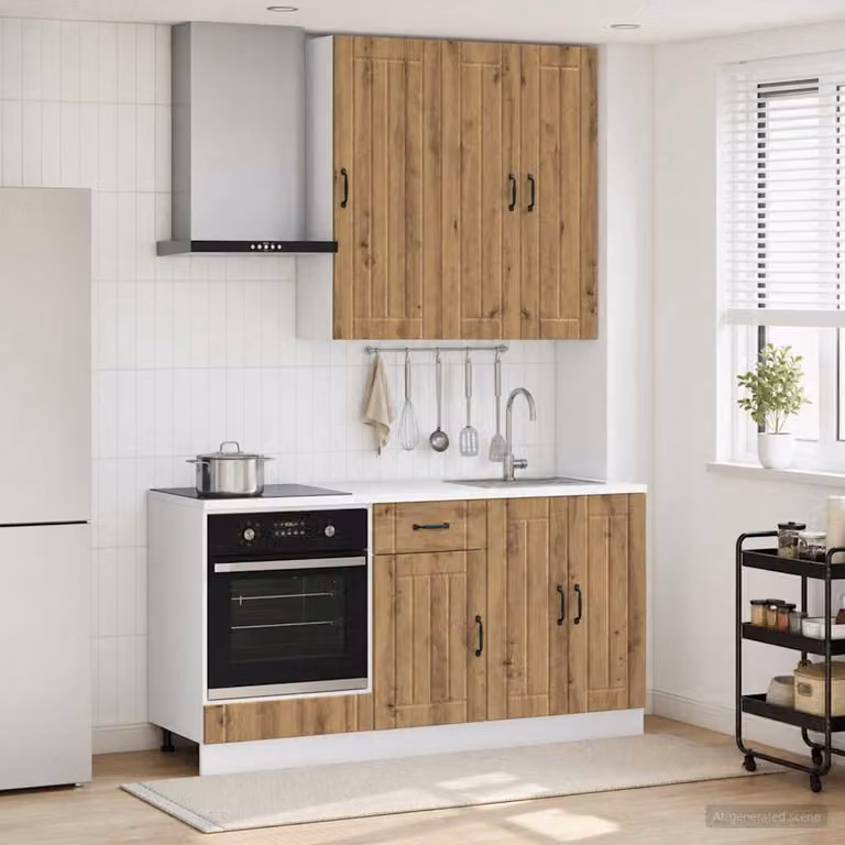 Unità cucina moderna vidaXL LUCCA composta da 5 pezzi in legno ingegnerizzato e MDF colore rovere marrone con ante a battente e cassetti
