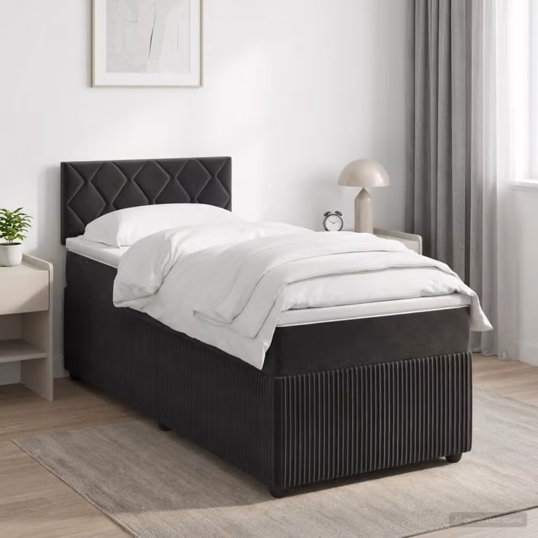 Letto box spring con materasso ibrido vidaXL in velluto nero L/P: 200 x 90 cm