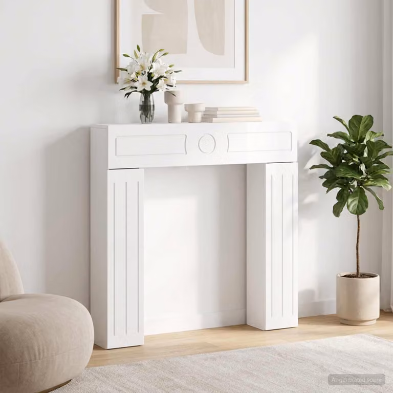 Cornice per camino moderna vidaXL in legno bianco lucido L: 102 cm, P: 18 cm, H: 100,5 cm