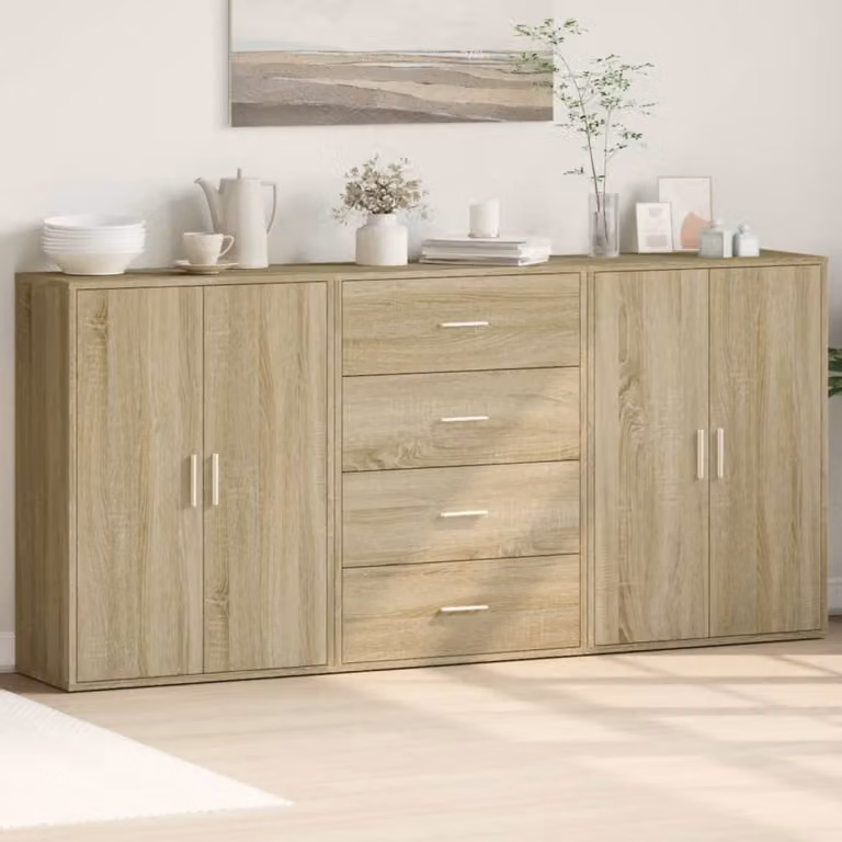 Set di 3 credenze vidaXL in legno multistrato e MDF, colore rovere sonoma, L 60 cm x P 31 cm x H 84 cm