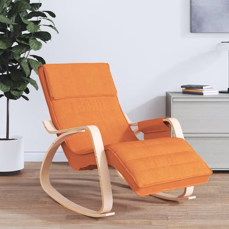 Sedia a dondolo vidaXL in tessuto giallo e arancione con struttura in legno di betulla e plastica per soggiorno o camera da letto