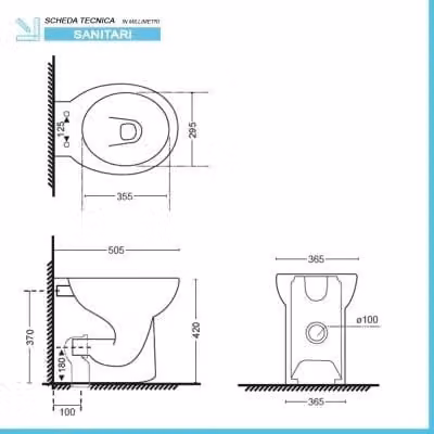 Wc filomuro in ceramica bianco lucido con brida e scarico universale linea Cipro L: 50.5 cm, P: 42.0 cm, H: 37.0 cm