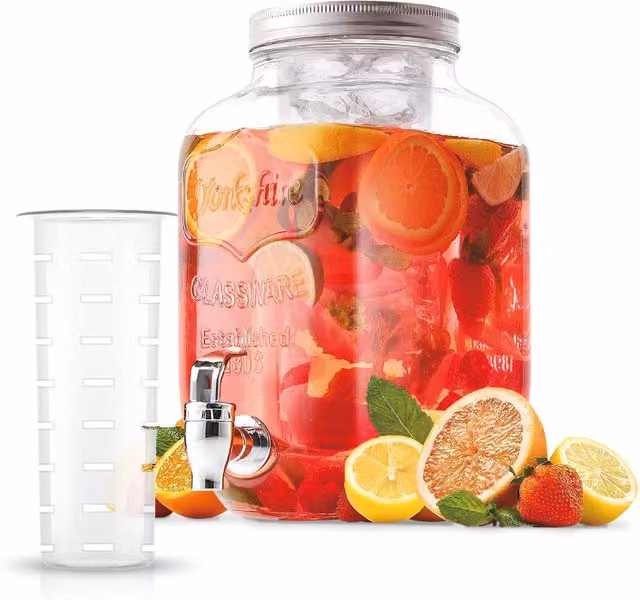 Dispenser per bevande Avilia Home in vetro trasparente con coperchio e rubinetto, capacità 4 l