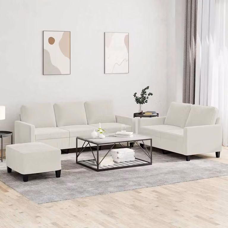 vidaXL Set di Divani Moderno in Velluto Beige con Pouf e Cuscini per Soggiorno