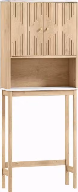 Mobile sopra WC HOMCOM con armadietto a 2 ante, ripiano aperto e barra inferiore, Rovere, L 66 cm x P 25 cm x H 168 cm