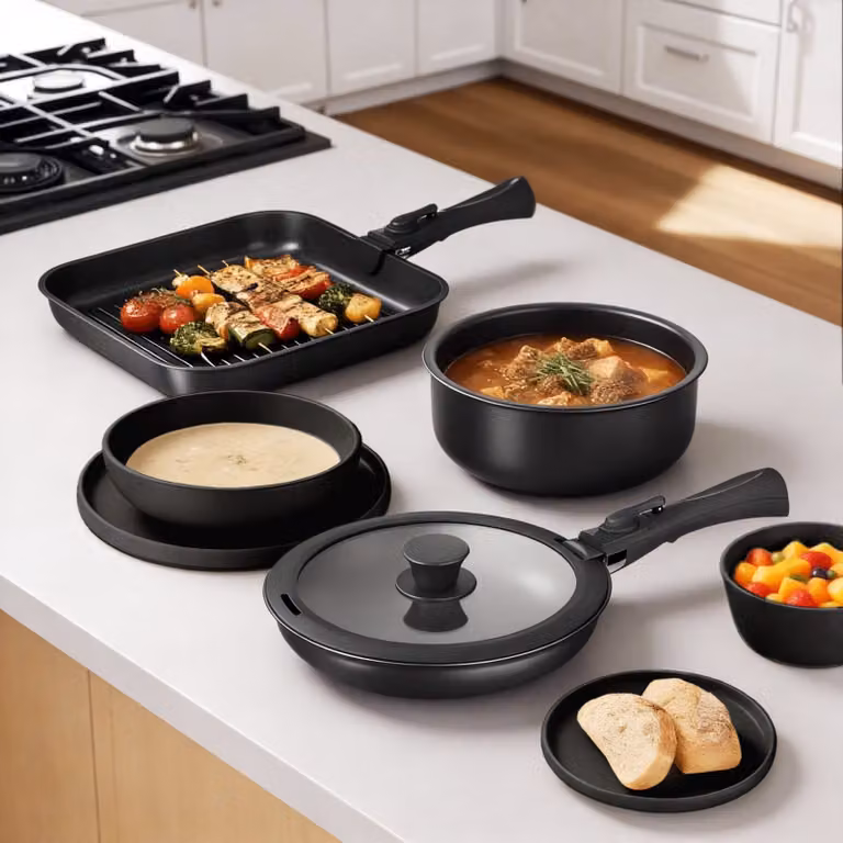 Set da cucina Tectake da 41 pezzi nero con rivestimento antiaderente in acciaio inossidabile, alluminio, silicone e vetro