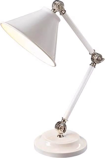 Lampada da scrivania industrial Provence Elstead Lighting in metallo bianco e argento con attacco E27