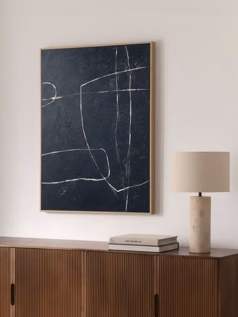 Quadro astratto moderno su tela Kenay Home, colori blu, bianco e nero, L: 120 cm, H: 90 cm