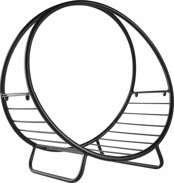 Portabegna per camino Outsunny a forma di cestino in metallo nero, design elevato, max 15kg, L: 45 cm, P: 29.5 cm, H: 47 cm
