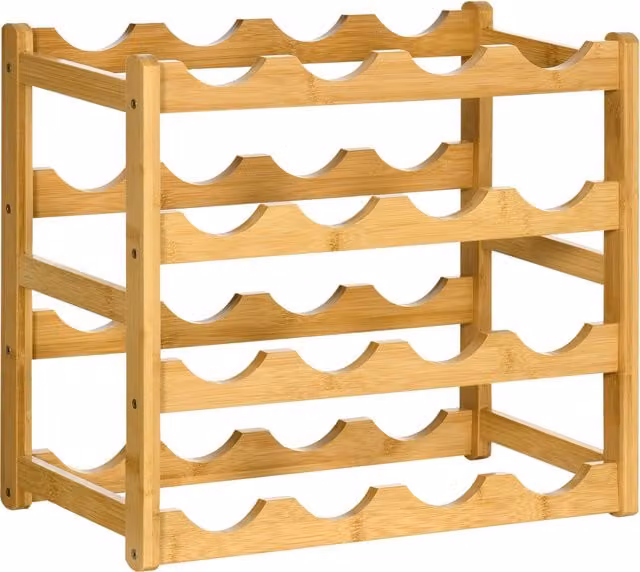 Scaffale Portabottiglie Vino HOMCOM in Legno di Bambù Marrone, 4 Livelli per 16 Bottiglie, L 43 x P 23,5 x H 38 cm