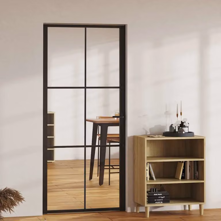 Porta da interno moderna vidaXL in vetro trasparente e alluminio nero L: 93 cm, H: 201,5 cm