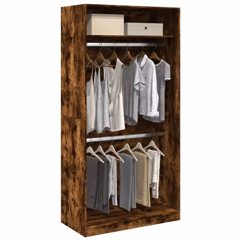 Armadio vidaXL in Rovere Fumo con Ante a Battente e Ripiani, L: 100 cm, P: 50 cm, H: 200 cm