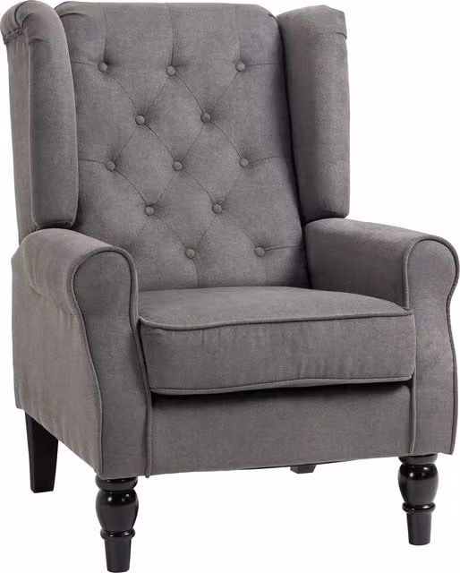 Poltrona da salotto HOMCOM in stile classico con gambe in legno e rivestimento in tessuto grigio, L: 74 cm, P: 86 cm, H: 102 cm