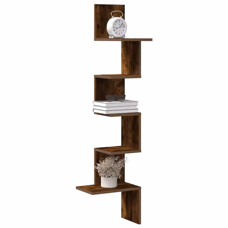 Scaffale Angolare da Muro vidaXL in MDF Rovere Fumo, Design Moderno, L/P/H: 32 x 32 x 127,5 cm