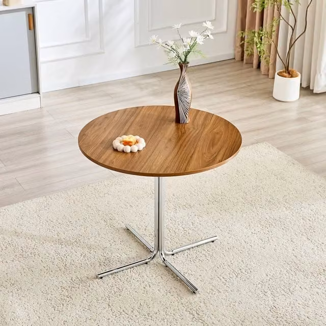 Tavolino da caffè rotondo moderno Minimal effetto noce in MDF e metallo L/P/H: 50 x 50 x 45 cm