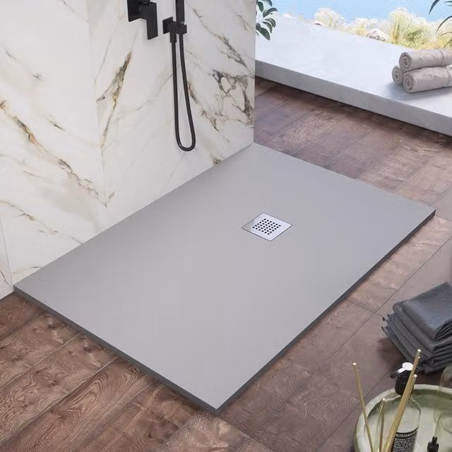 Piatto doccia rettangolare Kos in marmoresina grigio effetto pietra antiscivente L: 90 cm, P: 70 cm