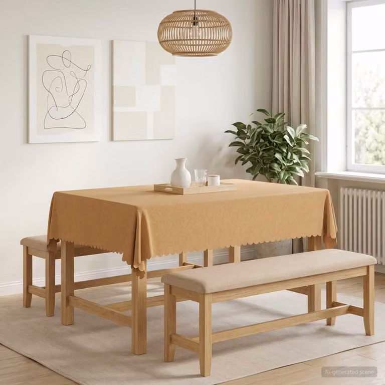 Tovaglia da tavolo rettangolare vidaXL in jacquard beige, idrorepellente e lavabile in lavatrice, L: 110 cm x P: 140 cm