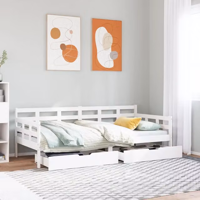 vidaXL Dormeuse con Cassetti in Legno Massello di Pino Bianco L/P/H: 90 x 200 cm