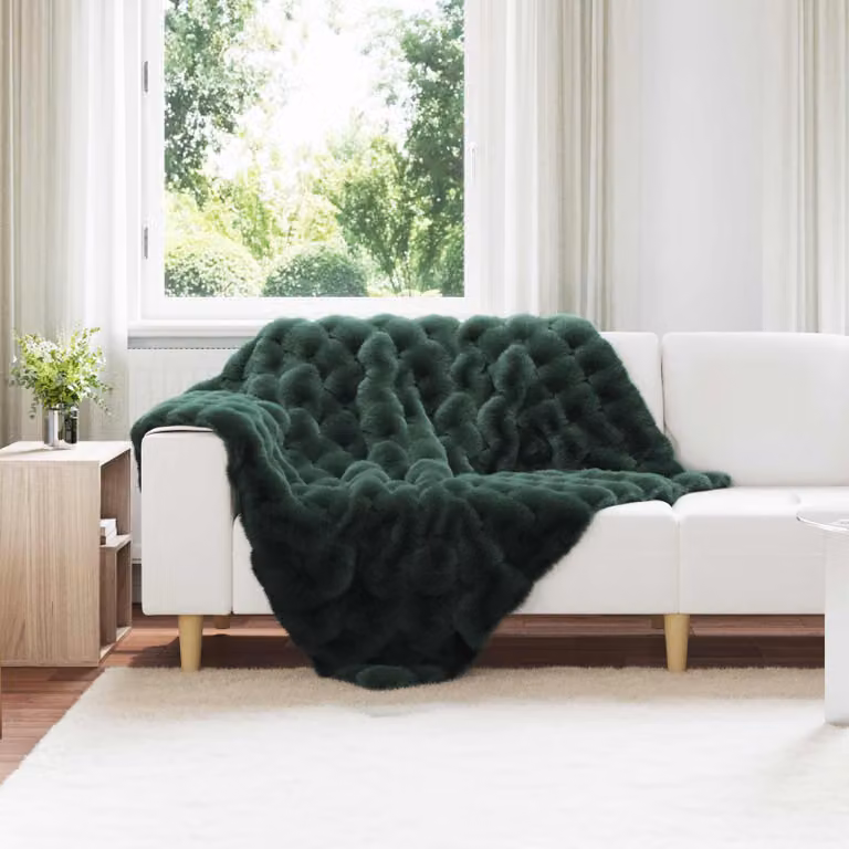 Set di 4 coperte antiscivolo vidaXL in finta pelliccia di coniglio verde, L/P/H: 150 x 130 x 150 cm