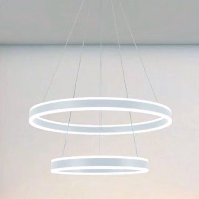 Lampadario a sospensione LED moderno Trade Shop Traesio con doppio cerchio, colore bianco, 58W, con telecomando