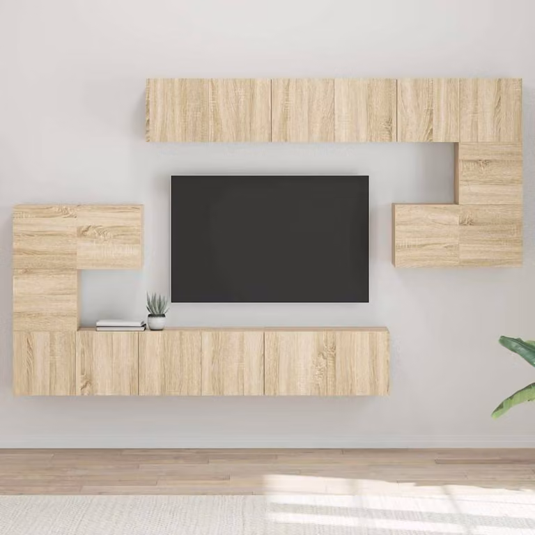Set di mobili porta TV moderno vidaXL in legno multistrato color rovere sonoma, 10 pezzi