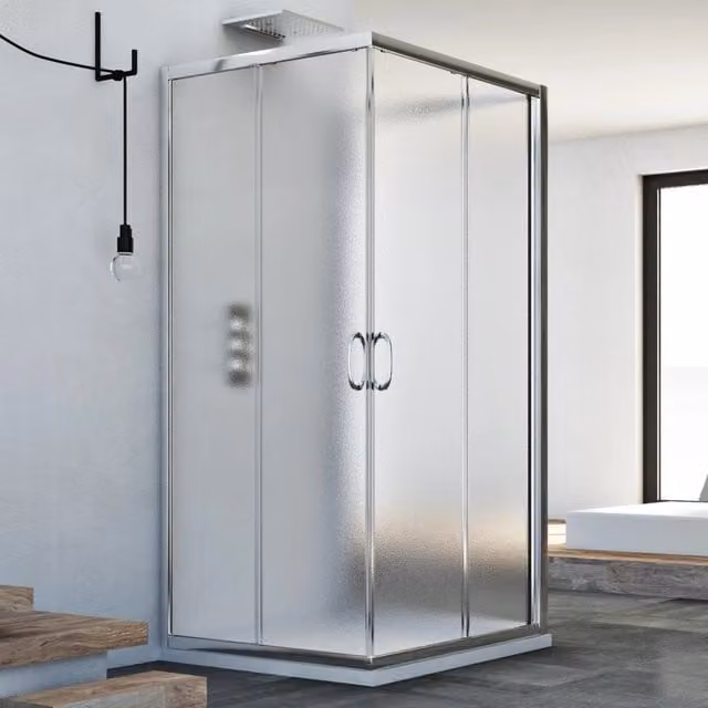 Box Doccia Junior Trio IDRALITE a 3 lati con vetro stampato e scorrimento, L/P/H: 90 x 100 x 185 cm