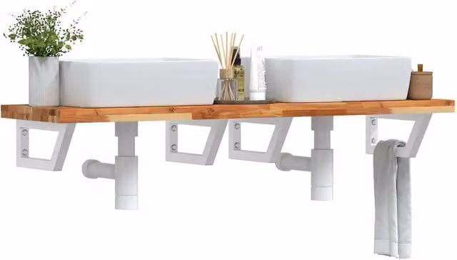 Ripiano a parete per lavabo vidaXL in legno di acacia oliato e metallo bianco