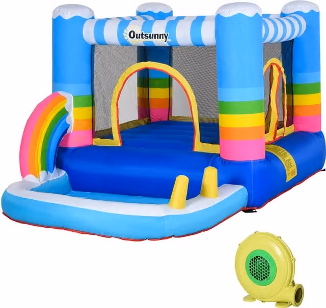 Castello Gonfiabile Outsunny per Bambini con Scivolo, Trampolino e Piscina, Multicolore, L 280 x P 170 x H 155 cm