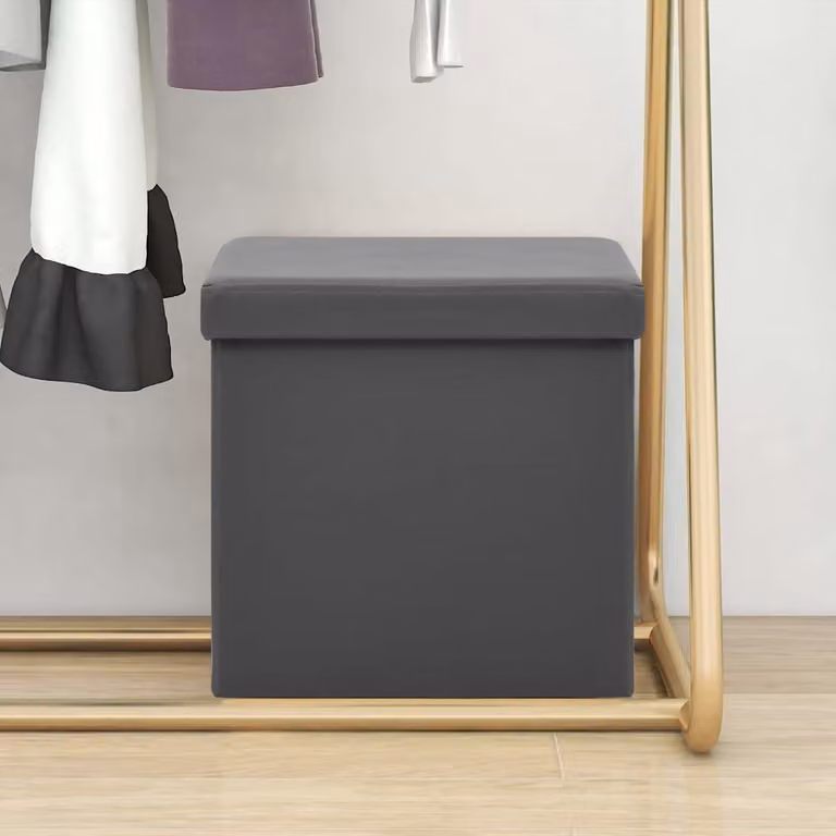 Sgabello con contenitore pieghevole vidaXL in ecopelle grigia con rivestimento rimovibile