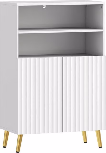 Mobiletto Bagno Moderno HOMCOM Bianco con 2 Ripiani Aperti e Armadietto con Ante Soft Close, L: 60 cm, P: 31.8 cm, H: 93 cm
