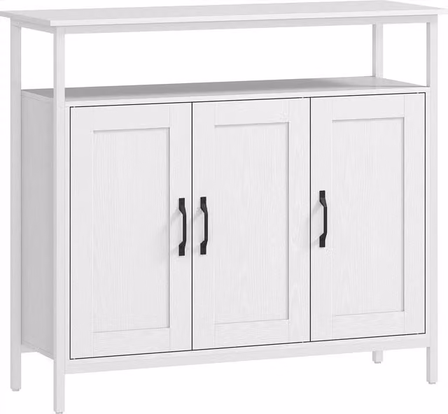 Credenza da cucina HOMCOM in legno e acciaio con ripiano aperto e 2 armadietti, Bianco, L: 100 cm, P: 35 cm, H: 88 cm