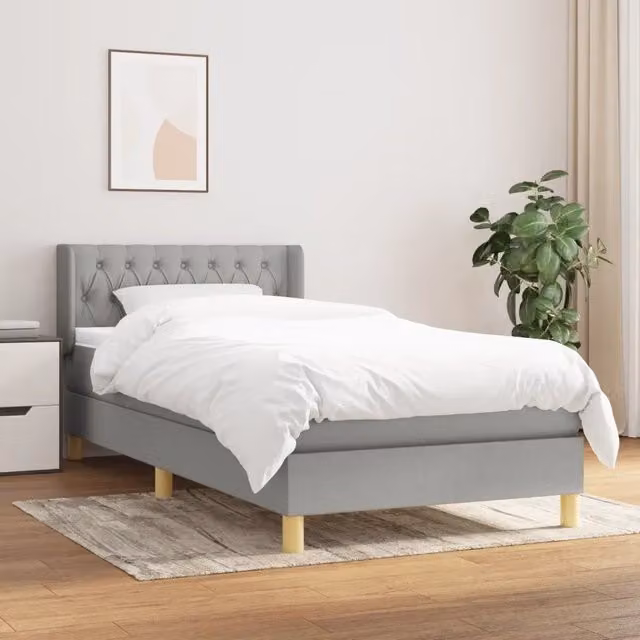 vidaXL Letto Ibrido con Materasso a Molle Grigio Chiaro e Bianco L/P/H: 90 x 200 cm