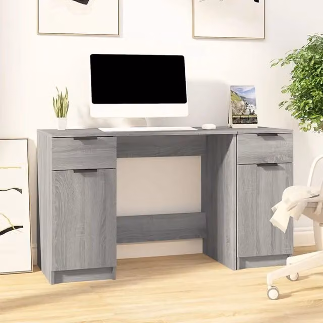 Scrivania moderna con scaffale vidaXL in legno grigio per home office L: 100 cm, P: 50 cm, H: 75 cm