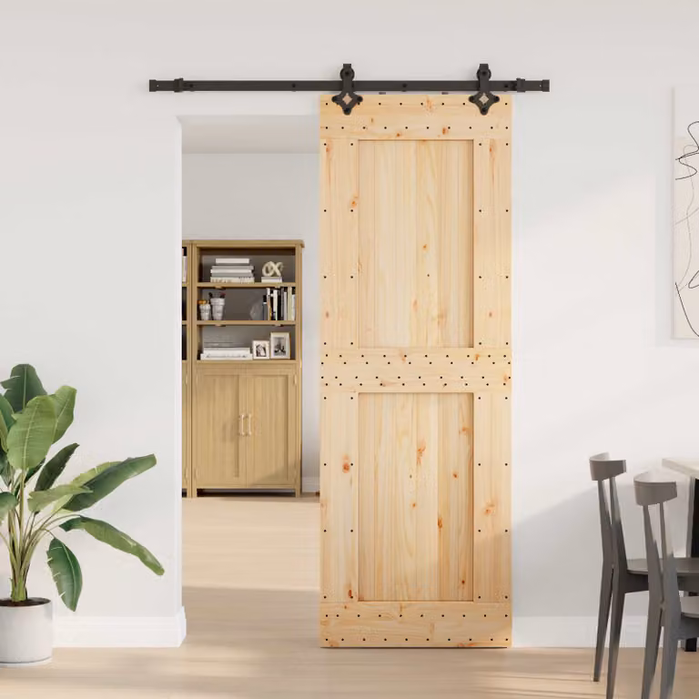 Porta scorrevole vidaXL NARVIK in legno e acciaio, colore Naturale e Nero, L: 152,5 cm, H: 210 cm