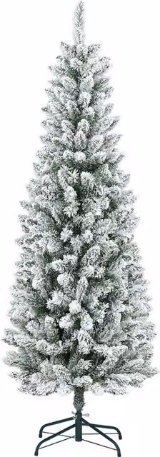 Albero di Natale HOMCOM Verde con 479 Rami Innevati, Design Alto e Stretto con Base Pieghevole, Altezza: 180 cm