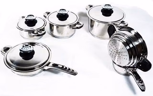 Set di pentole e padelle Schuster in acciaio inox color argento, 12 pezzi