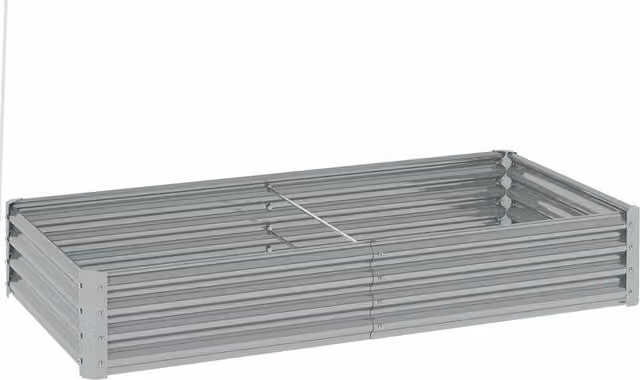 Letto da giardino rialzato Outsunny in acciaio galvanizzato, Argento, L: 180 cm, P: 90 cm, H: 30 cm