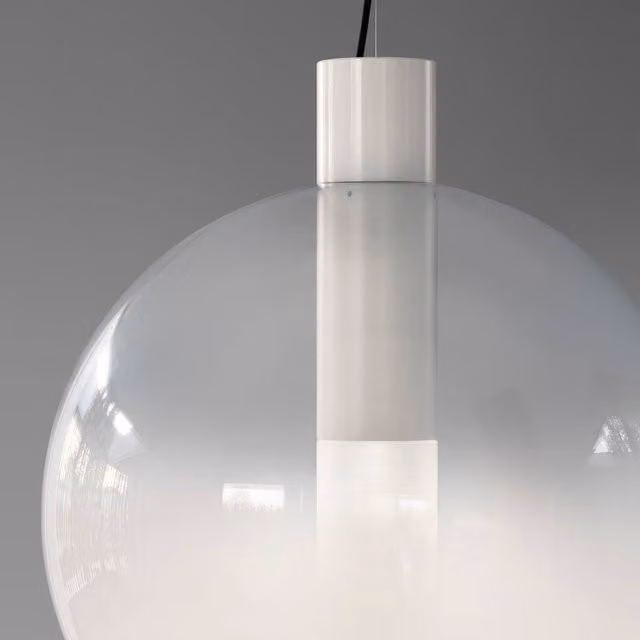 Lampada a sospensione LED Olev Beam Stick Nuance 450 bianca con diffusore in vetro e plastica, altezza regolabile
