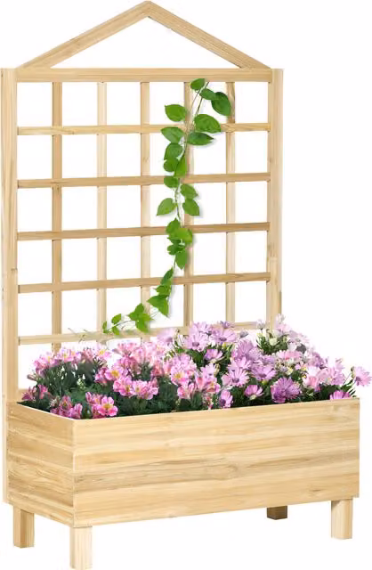 Fioriera da esterno rialzata Outsunny in legno di abete marrone con grigliato e fori di drenaggio, L: 90 cm, P: 43 cm, H: 150 cm