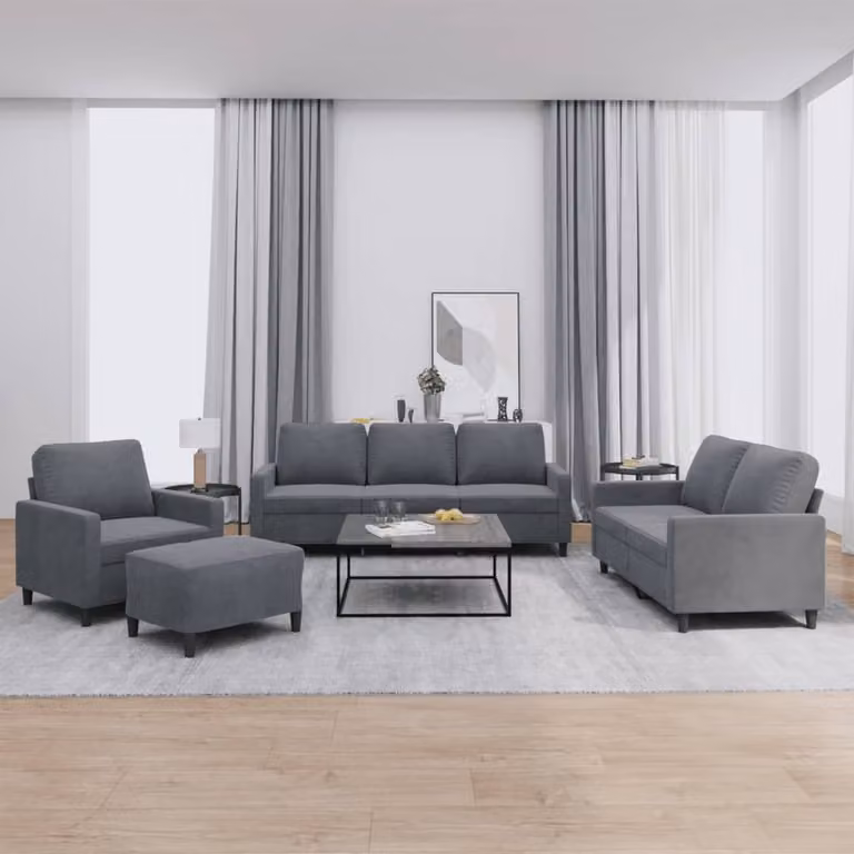 vidaXL Set di Divani 4 Pezzi in Velluto Grigio con Cuscini e Pouf per Soggiorno
