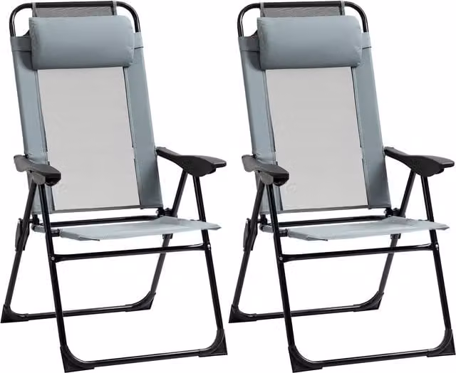 Set di 2 sedie da giardino pieghevoli Outsunny con braccioli e schienale regolabile in 5 posizioni, colore grigio