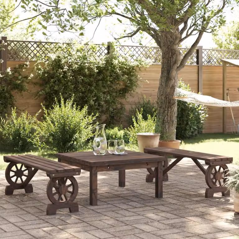 Set di 2 panche da giardino vidaXL in legno massello di abete marrone L: 115 cm, P: 39,5 cm, H: 55 cm