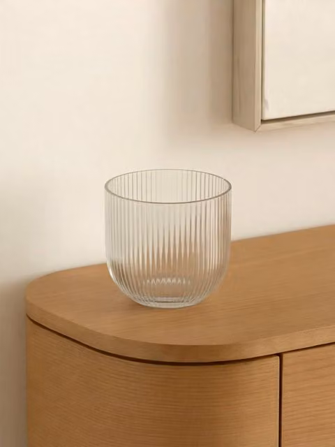 Vaso piccolo Joe Kenay Home, grigio e trasparente in vetro con decoro a righe, H: 15 cm, L: 15 cm, P: 15 cm