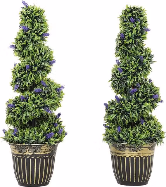 Set di 2 Piante Artificiali a Spirale HOMCOM in PE con Vaso, Lavanda, Verde e Blu, Altezza: 90 cm