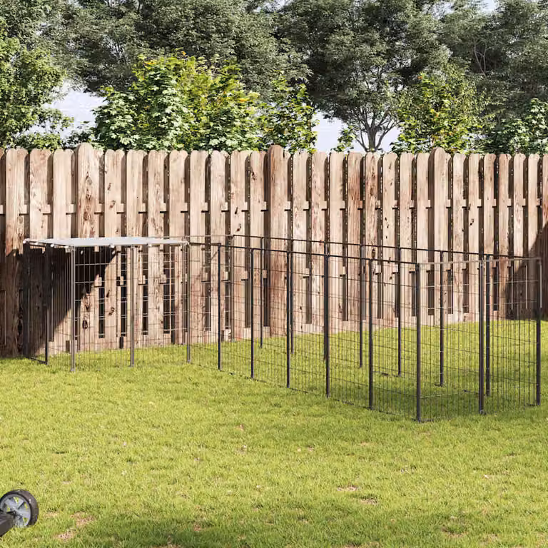 Gabbia per cani vidaXL in acciaio nero e argento resistente alle intemperie per giardino
