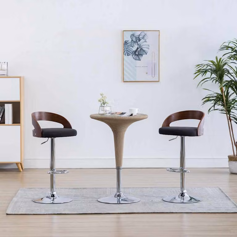 Set di 2 sgabelli da bar vidaXL moderni in tessuto grigio e legno marrone con base girevole a 360 gradi